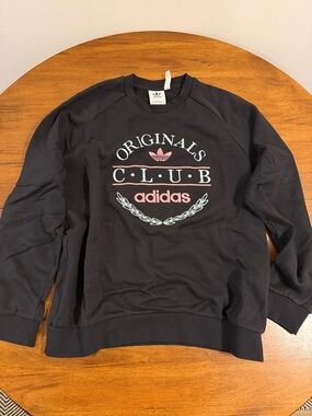 adidas Black Crewneck Sweatshirt with Pink and Mint Logo